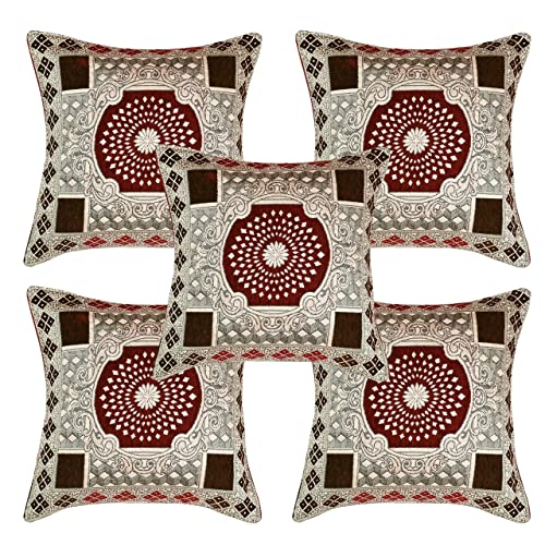 Image of SAWNA Homes Chenille Sofa Cover with Cushion Cover - 3+1+1 Sofa Covers Back 5 Seater Slipcovers for Home - 3 Seater & 2 Seater Protector Panels for Sofa Couch, 16 Piece, Maroon Coffee
