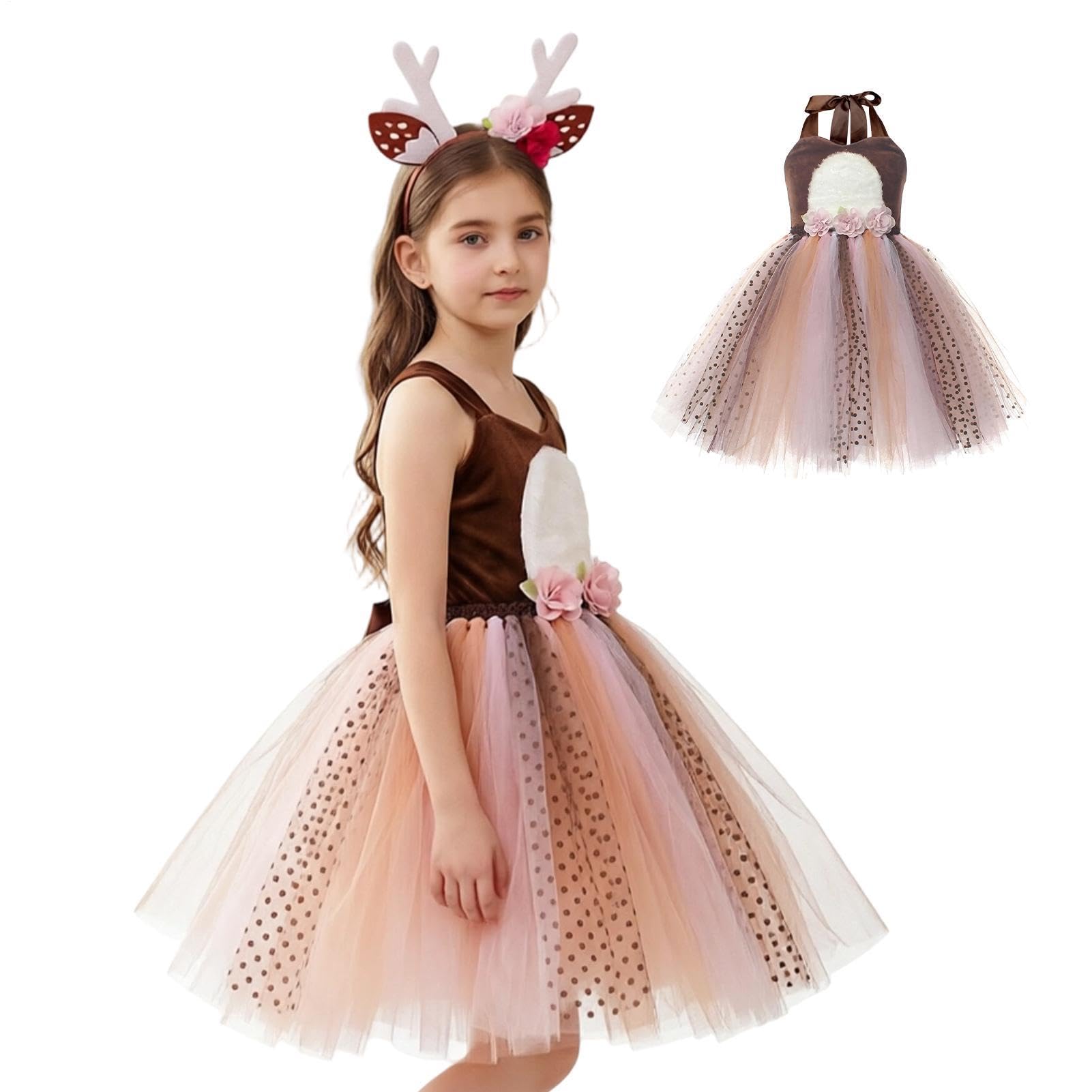 Vestito di Natale per Bambina Costume Cosplay con Gonna in Tulle a Fiori