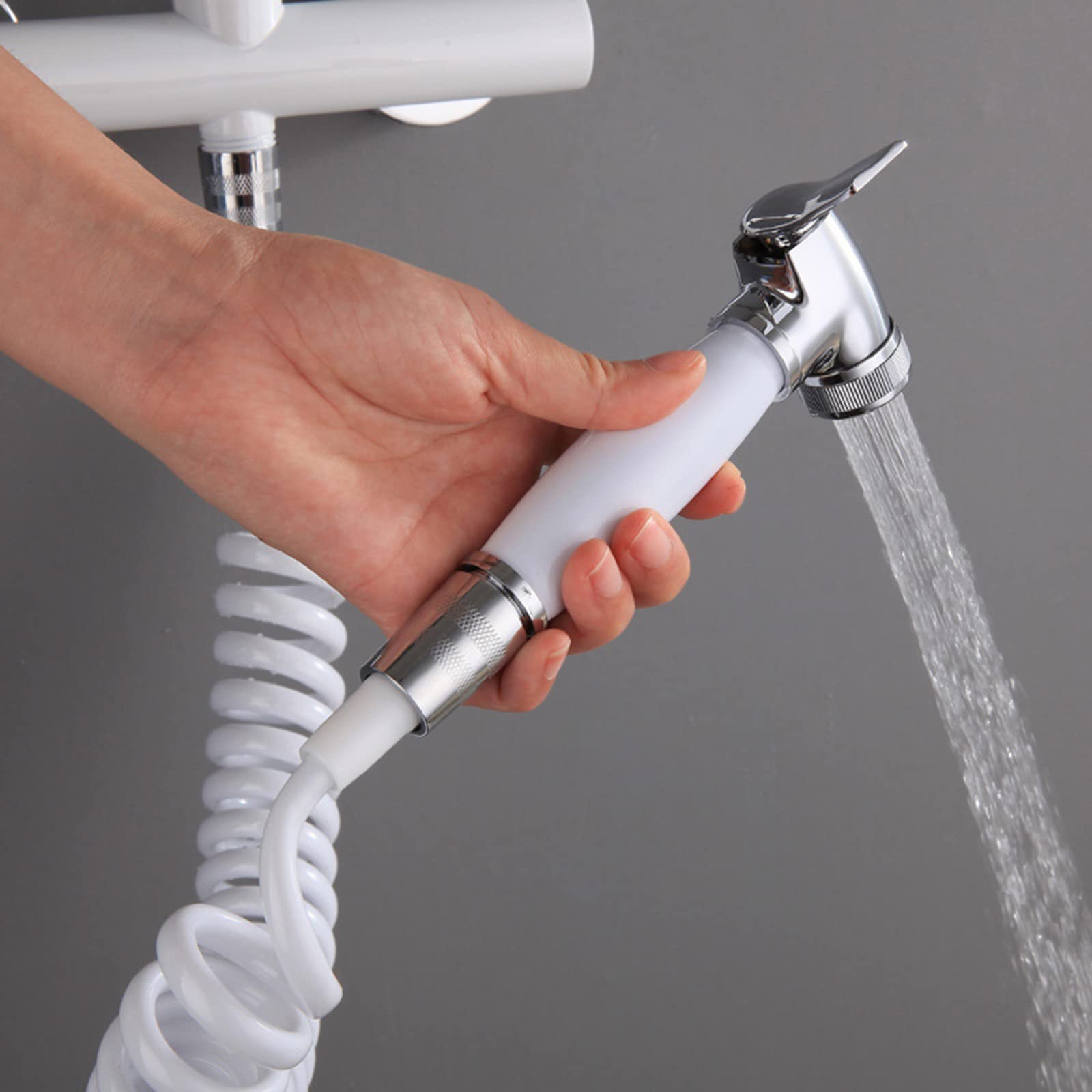 Rociador de mano de latón for inodoro Rociador de pañales de tela for bebé blanco for agua fría y caliente Grifo portátil con manguera for lavado femenino, lavado de mascotas, fácil de instalar