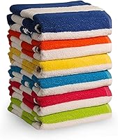 QUBA LINEN 100% Cotton Cabana Stripe Beach Towels - Large Absorbent Quick Dry Pool Towels Pack of 6 for Parties & Guests