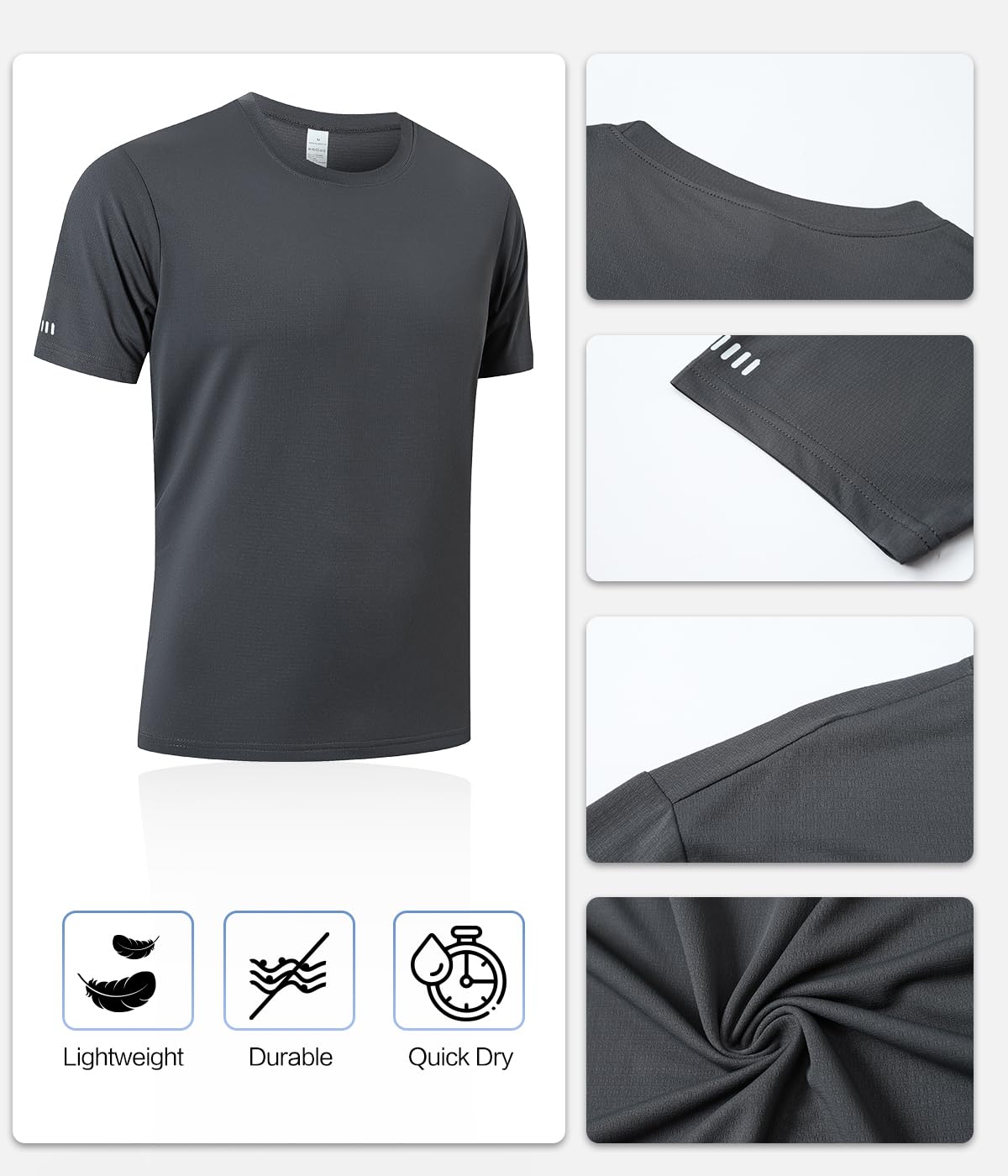 Paquete de 1/5 camisetas deportivas para hombre, ropa de gimnasio, camisetas para correr, de secado rápido, absorben la humedad, transpirables, para entrenamiento