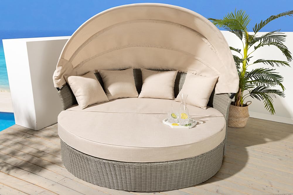 Riess Ambiente Outdoor Sonneninsel - Playa Living - 165cm - Natur - Polyrattan Aluminium - inklusive Kissen wetterfest
