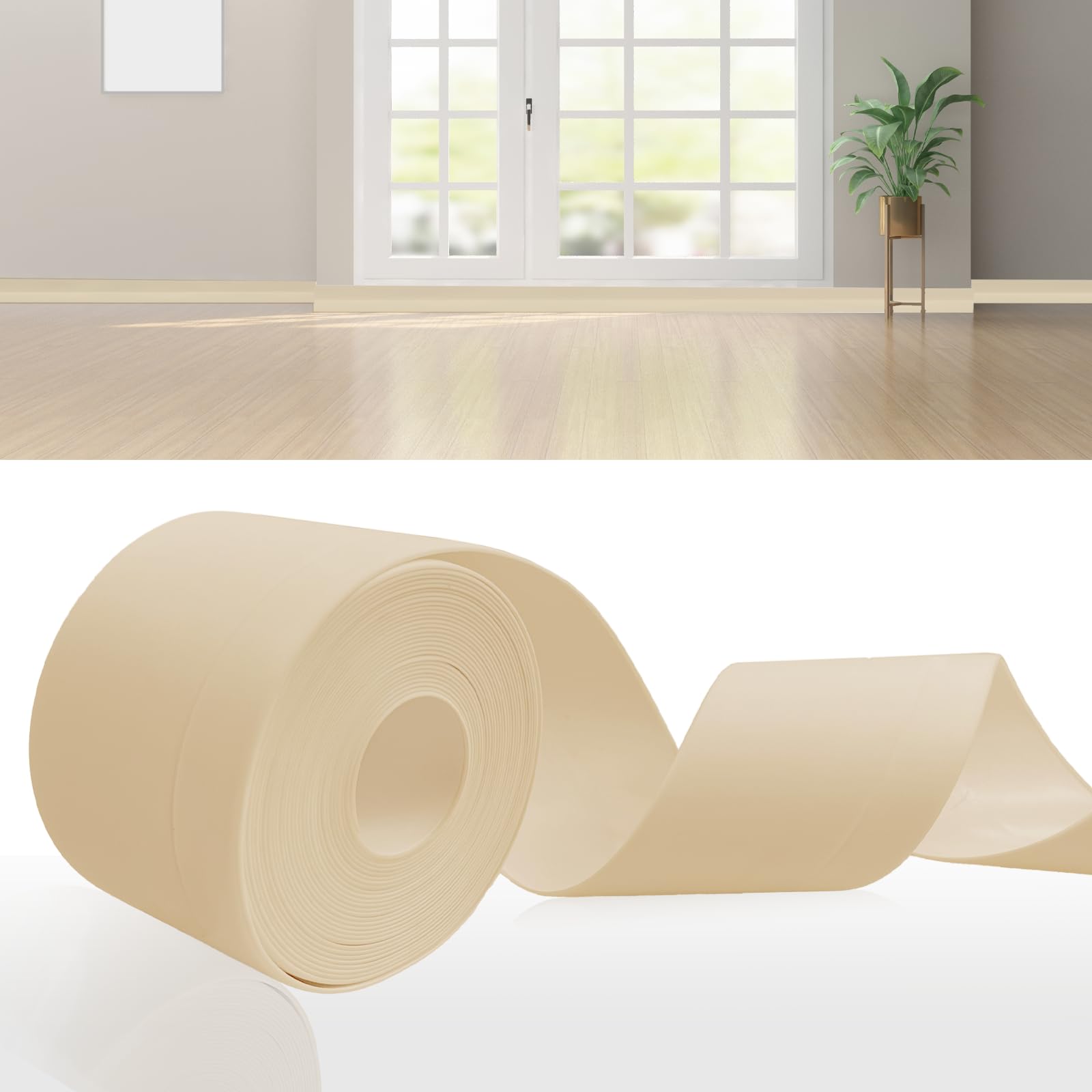 DIKARIYA Weichsockelleiste Selbstklebend Beige, 50x20mm 12 Meter Sockelleiste Selbstklebende, PVC Weichsockelleiste Flexibel Fussleisten Selbstklebend, Flexible Knickleiste für Küche Bad Badezimmer
