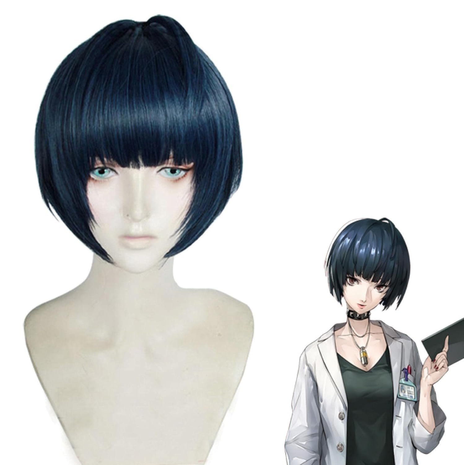 P5 Persona 5 Tae Takemi Cosplay Wig Heat Resistant Synthetic Wigs for Halloween Costume Party Role Play+Wig Cap