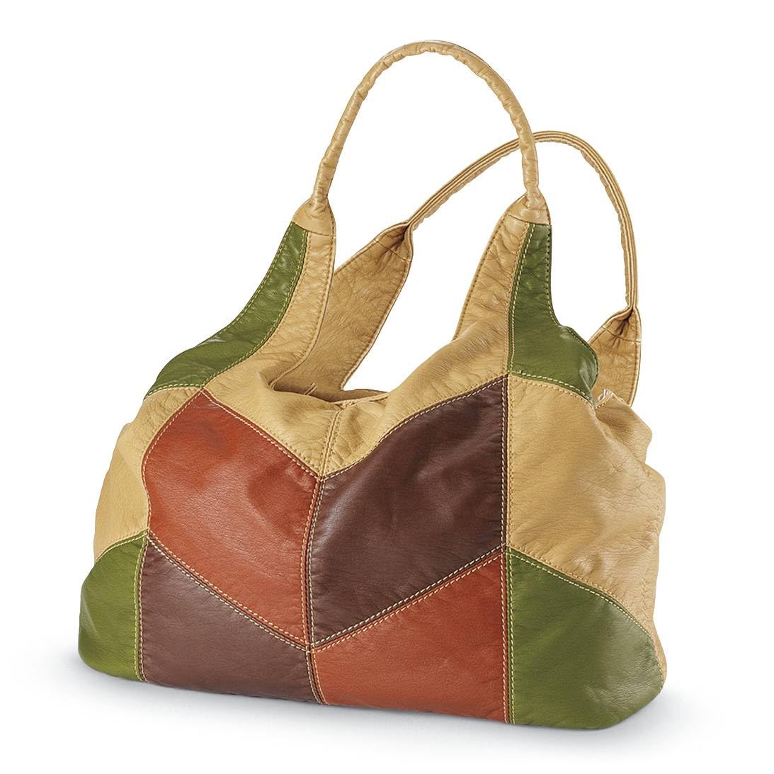Colorblock Shoulder Bag Hobo Purse 3 Zippered Compartments Lined Interior