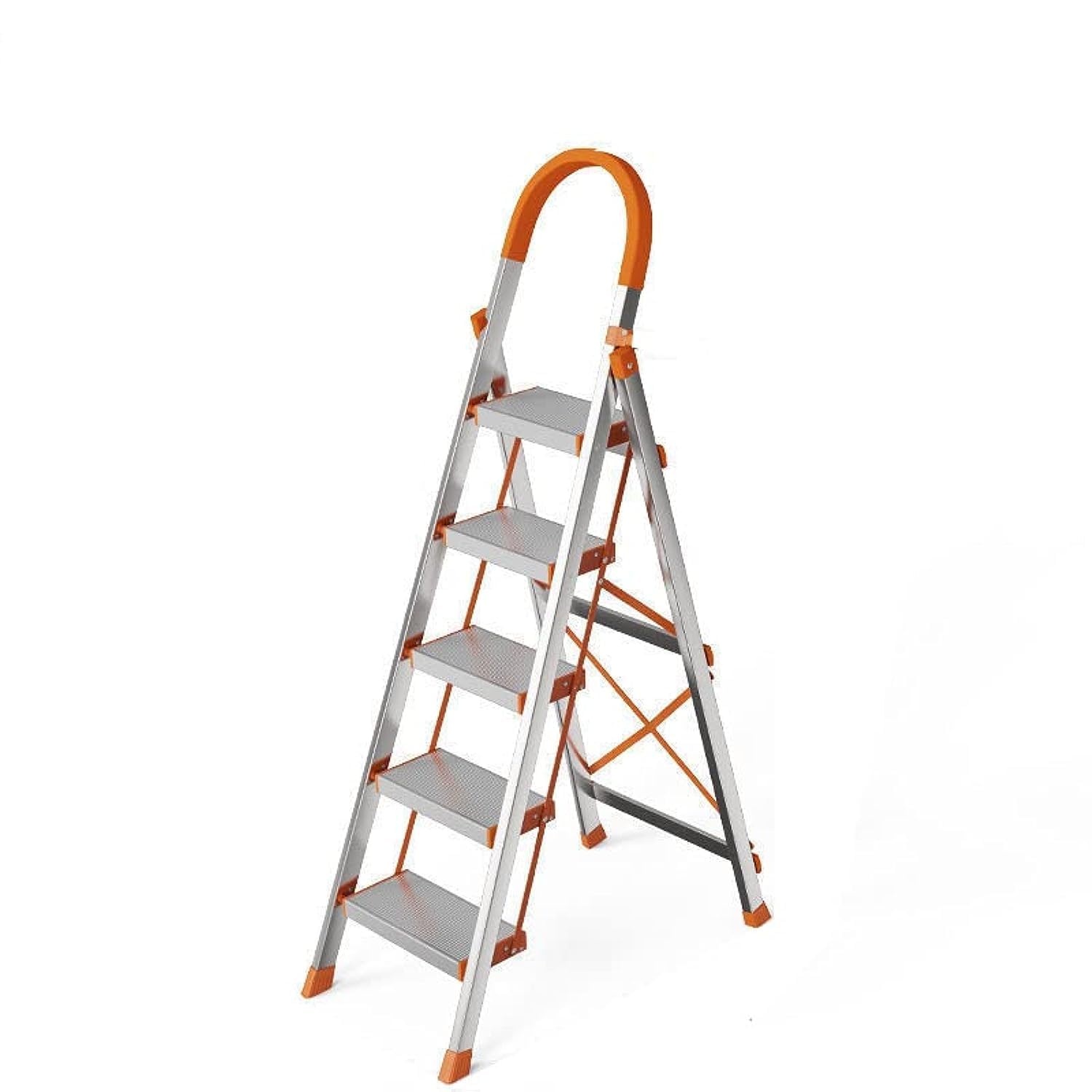 Ladder Foldable 5 Step Ladder Folding Ladders Aluminum Step Stool,with Upgraded Widening and Thicken Non-Slip Pedals, Multi Purpose Portable Home Ladder Household (5 Steps, Orange)