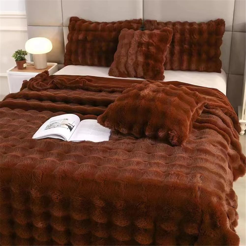 ENEN Super Ultra Soft Fleece Blanket Throw Bubble Plush Blanket Fluffy Warm Microfiber Travel Blanket for Bed Sofa Lightweight Throw Fit All Season (100x160cm,dark brown)