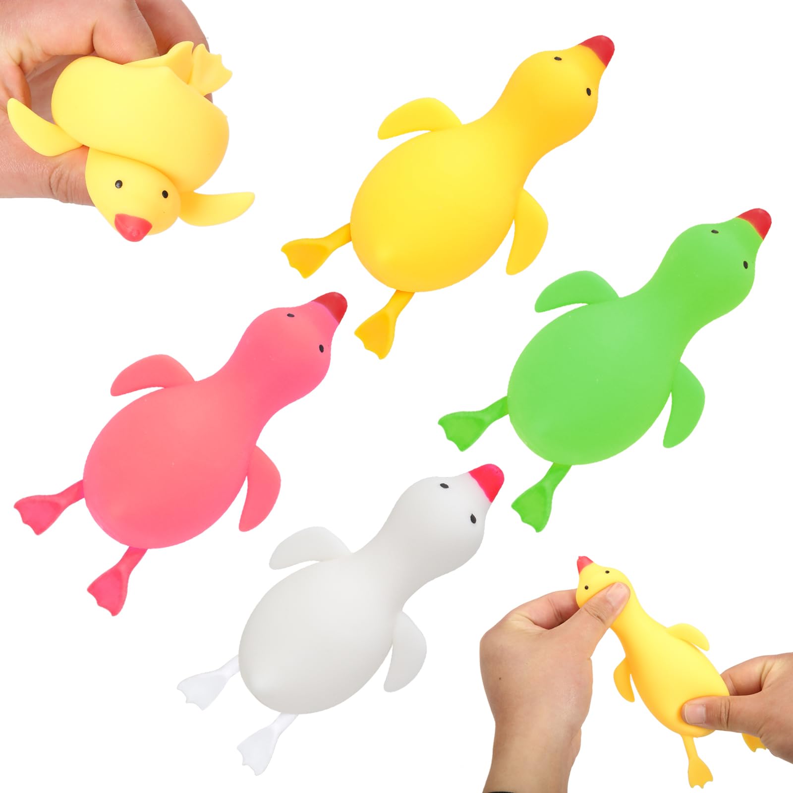4 Pack Duck Squishy Stress Balls, Stretchy Squeeze Stress Relief Toys for Kids Adults, Fidget Party Favors Birthday Gifts Classroom Reward for Boys Girls
