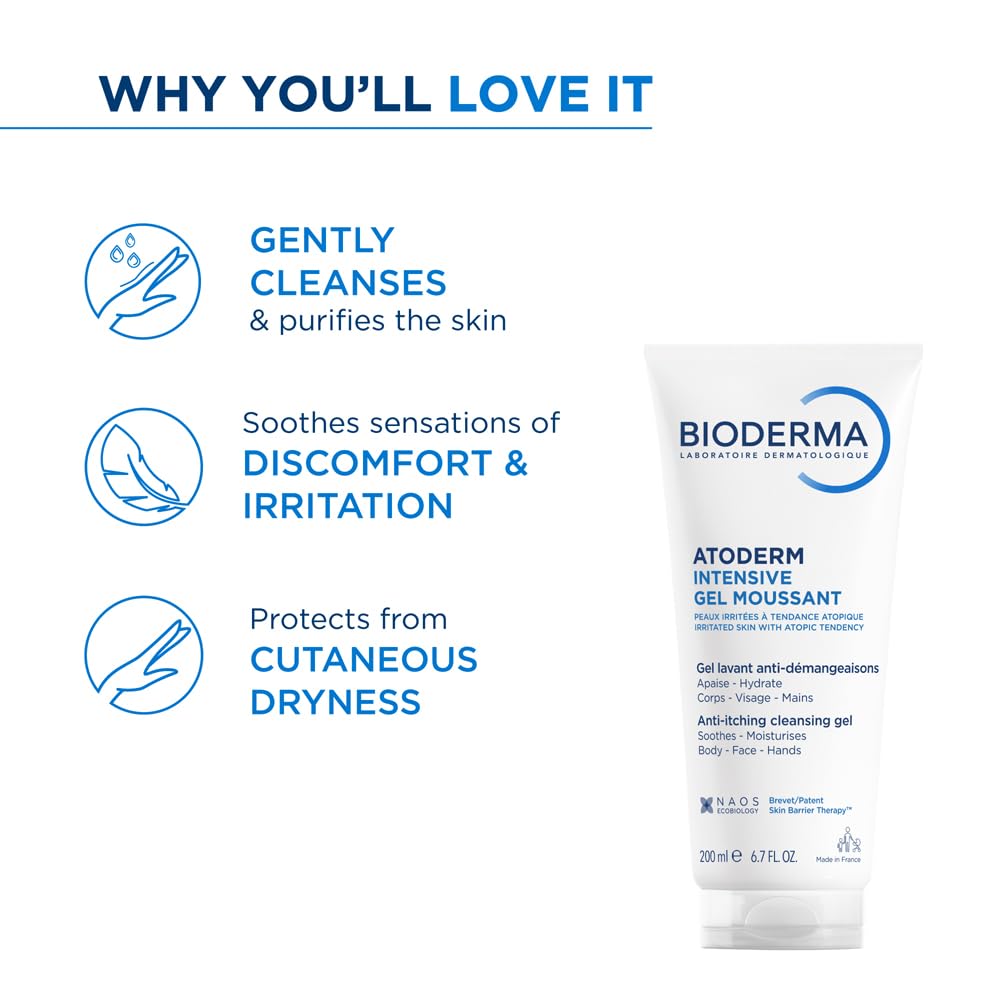 Bioderma Ultra-Soothing Foaming Gel Atoderm Intensive Gel Moussant | Anti-Itching Cleanser With Niacinamide, 200ml 4