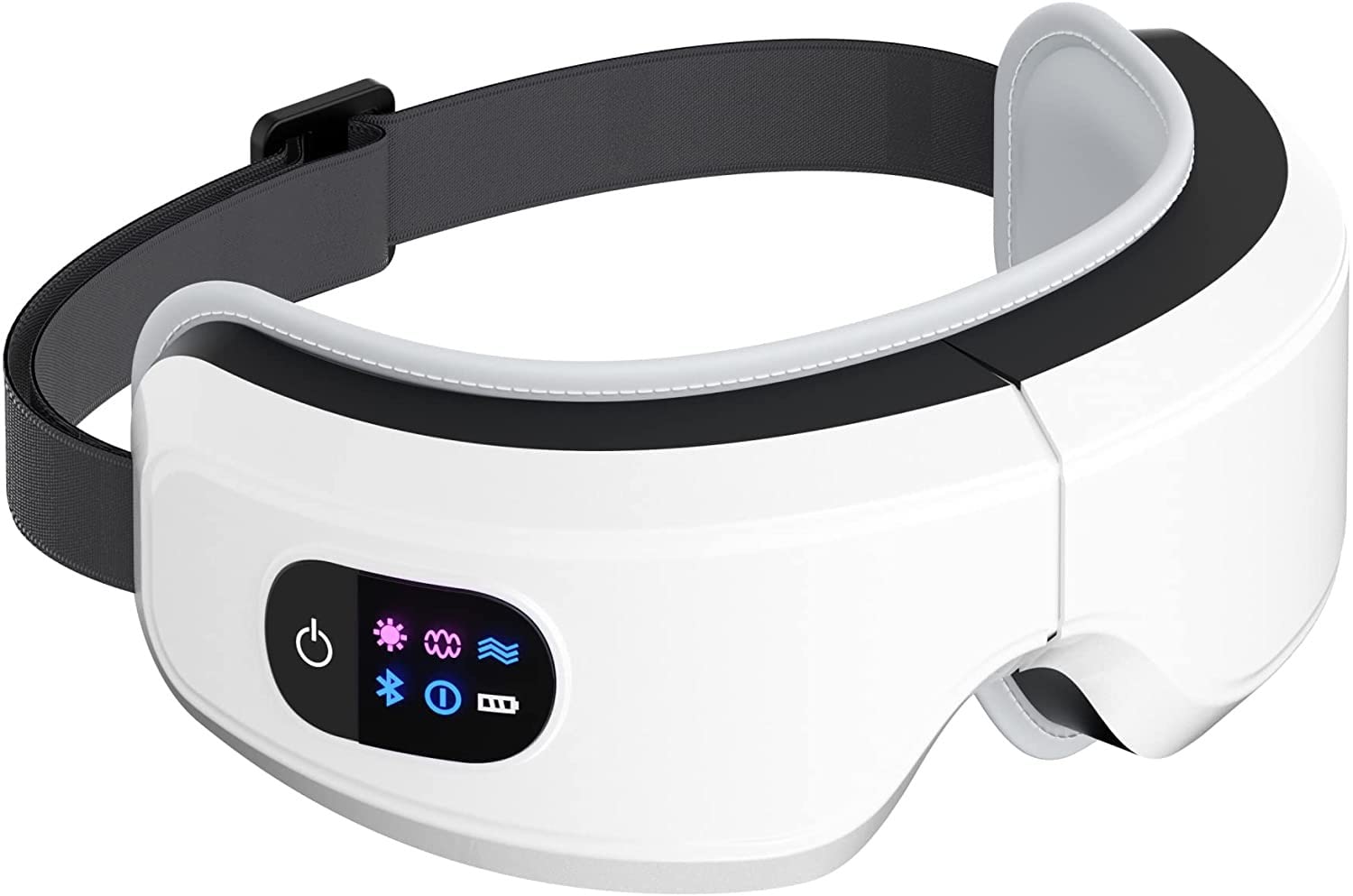 Masajeador de Ojos con Amasado de Bolsas de Aire, compresa Caliente a Temperatura Constante, vibración multifrecuencia y música Bluetooth (Blanco)