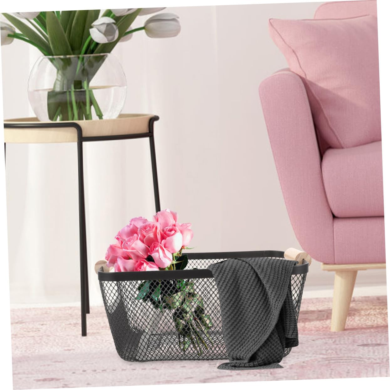 TOYANDONA 2 Stück Metallkörbe mit Holzgriffen Rechteckige Aufbewahrungskörbe aus Eisen Robust und Multifunktional für Küche und Schlafzimmer