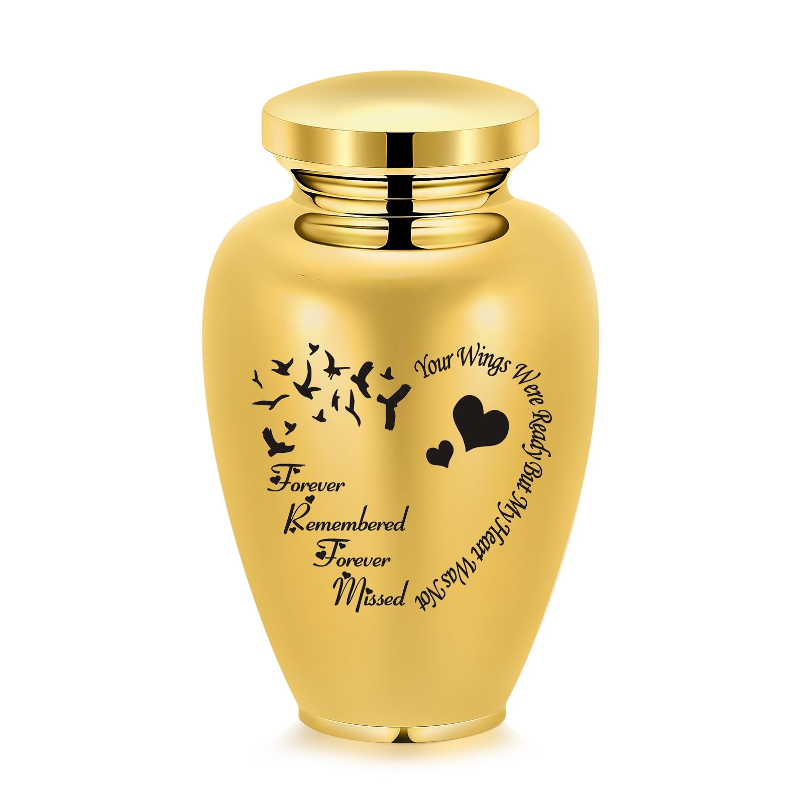 Cremation Urns for Dogs Cats Ash Holder Large Urns for Human Ashes Memorial Urn for Adults Male Female Keepsake Funeral Urn (Gold-heart&bird)
