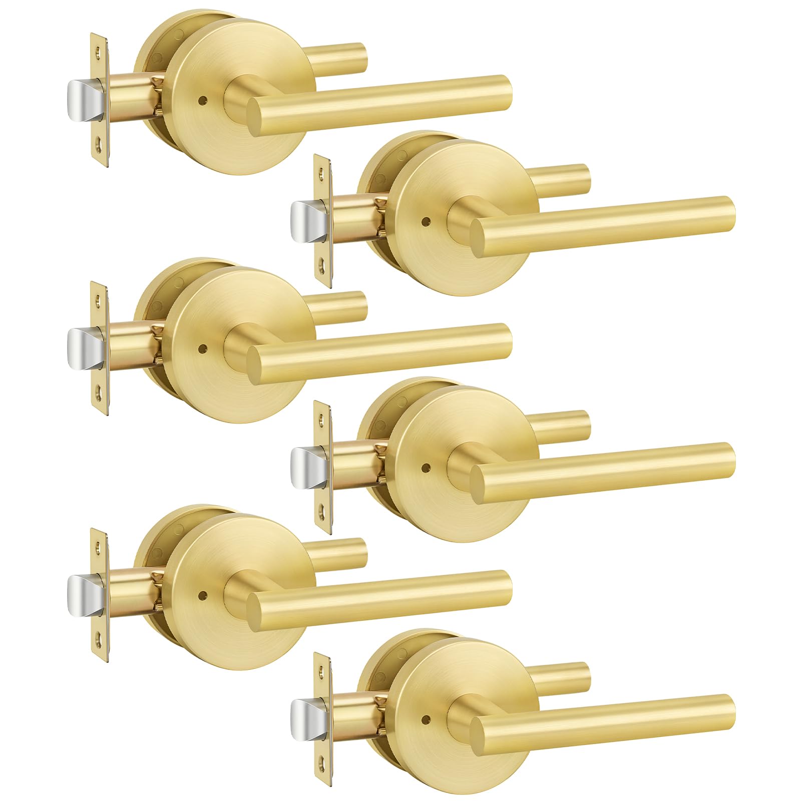 Photo 1 of Goldenwarm Gold Door Handles Interior, Privacy Brushed Gold Interior Door Handle, Heavy Duty Zinc Alloy Door Lever for Bedroom, Bathroom, 6 Pack