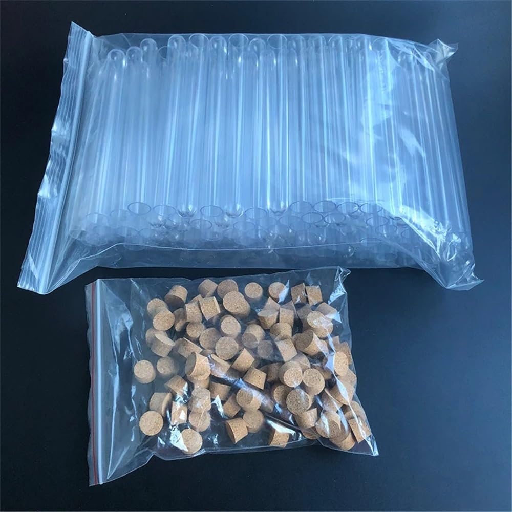 100 sztuk przezroczystych plastikowych probówek 15 x 150 mm z korkiem do eksperymentów laboratoryjnych