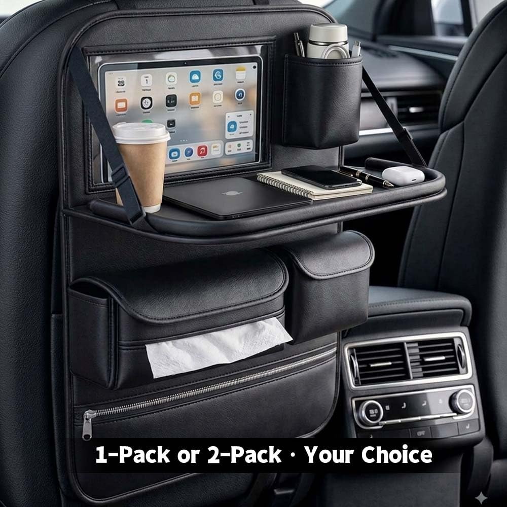 1 Pack Backseat Car Organizer with Foldable Anti-Sag Tray & Tablet Window