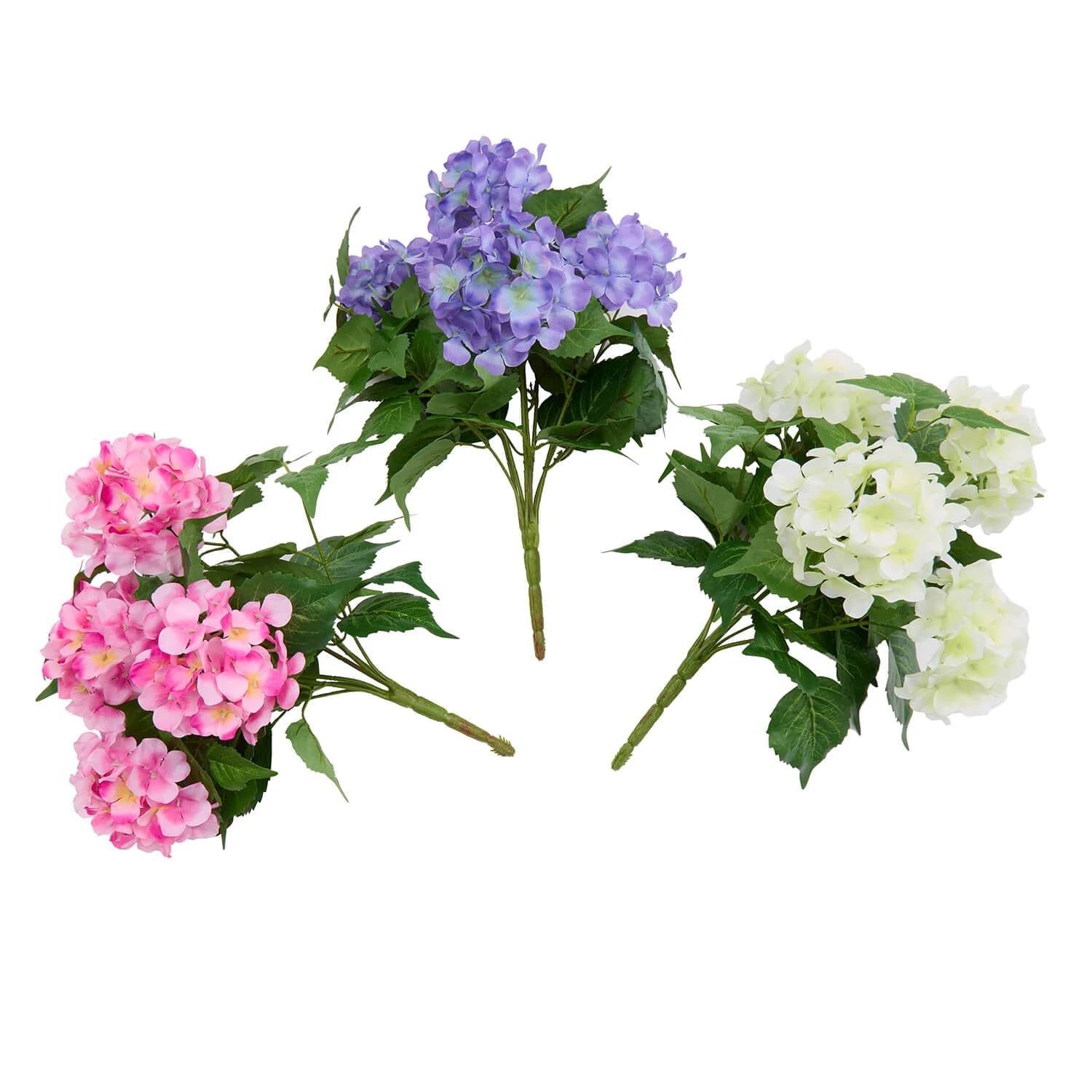 Coopers of Stortford - Set of 3 Artificial Hydrangea Picks UV Resistant Garden Flowers Outdoor Floral Decoration Pink Cream Purple 39cm