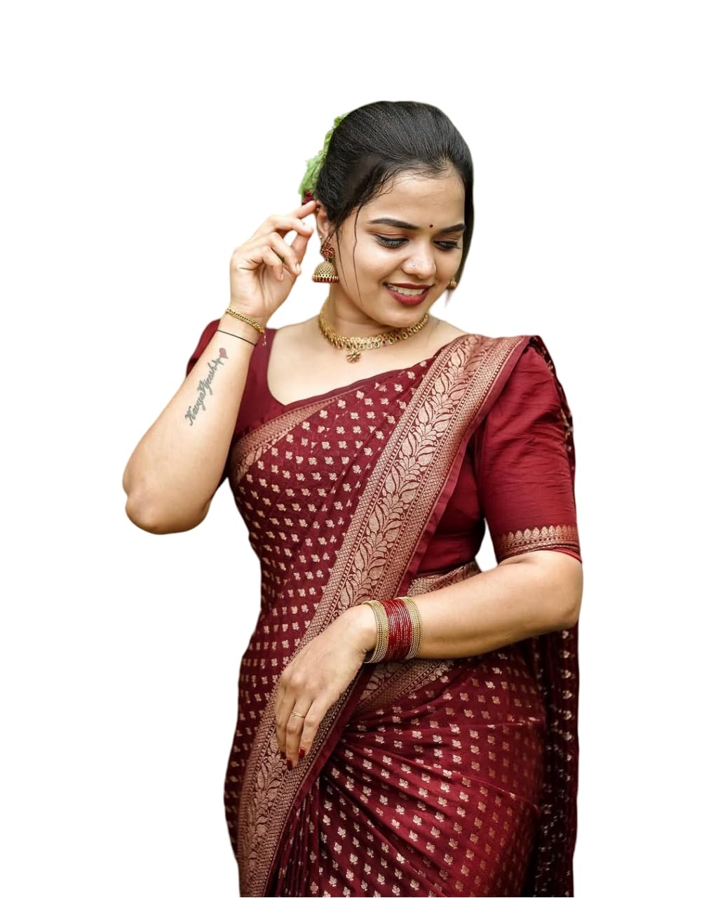 Flosive Women's Beautiful Red Soft Silk Saree With Zari Weaving With Blouse
