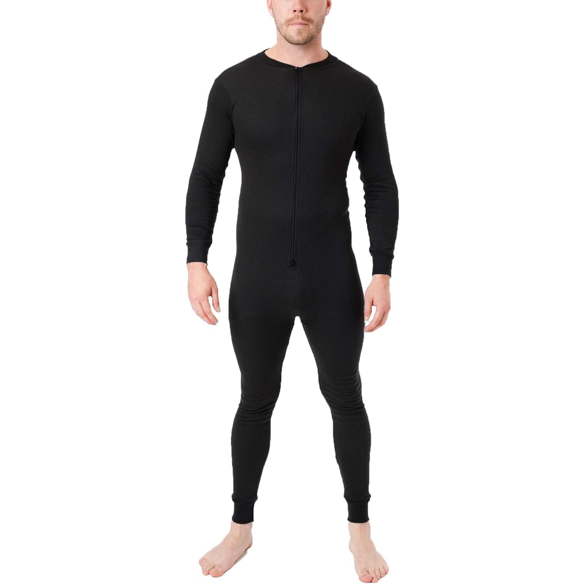 Mens Onesie Thermal Underwear Zipper Bodysuit Zip Up Baselayer Fleece Long Sleeve Playsuit Long Johns Top Bottoms Gear Set Warm and Cozy Nightwear