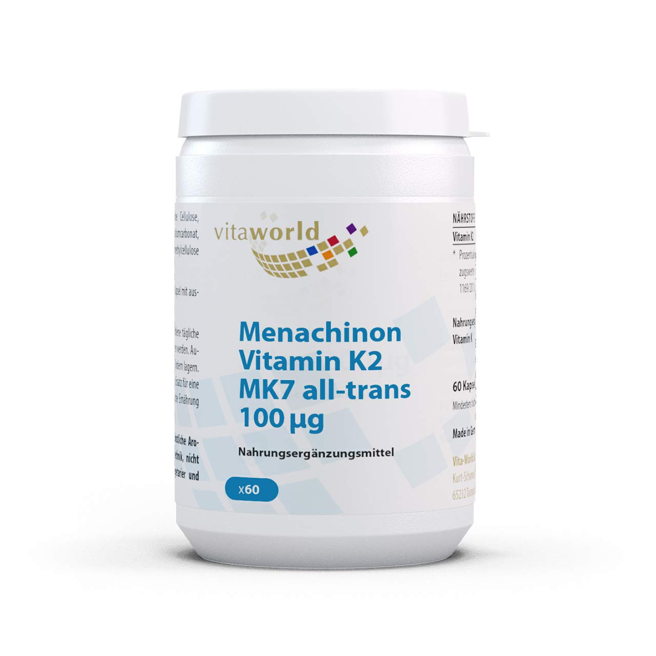 3er Pack Vita World Menachinon Vitamin K2 MK7 all-trans 100μg 180 Vegi Kapseln Deutsche Apotheker-Herstellung Menaquinon MK-7
