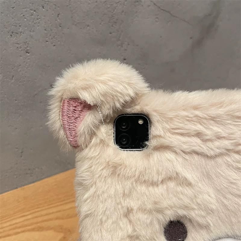 Fluffy Fur Plush Back Case for Apple Teddy Bear Beige Color Japanese Cartoon Warm Comfy Comfortable Winter Cute Lovely Adorable Kids Girls (for iPad 9th Generation 2021 10.2 Inch)