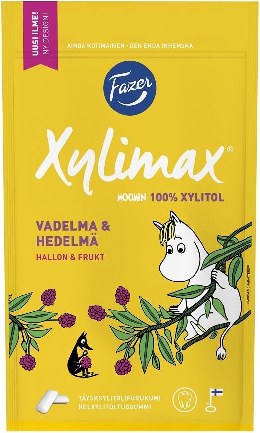 Fazer Xylimax Moomin - Raspberry - Fruit - Chewing Gum for Kids - Bag 100g.