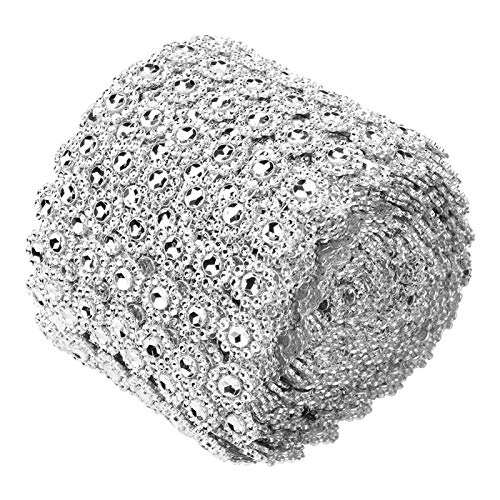 Rhinestone Flower Diamond Mesh Wrap Roll,5 Yard 6 Rows Silver Crystal Rhinestone Diamond Ribbon,Faux Bling Crystal Rhinestone Ribbon Home Accessories Wrap for Party Decoration