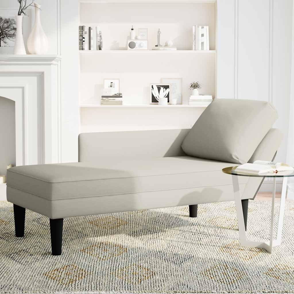 Szezlong z poduszką i prawym podłokietnikiem, kremowy, aksamitny, 132 x 56 x 70 cm, tapicerowany leżak do salonu, sypialni, biura, ergonomiczny i wygodny do relaksu i czytania
