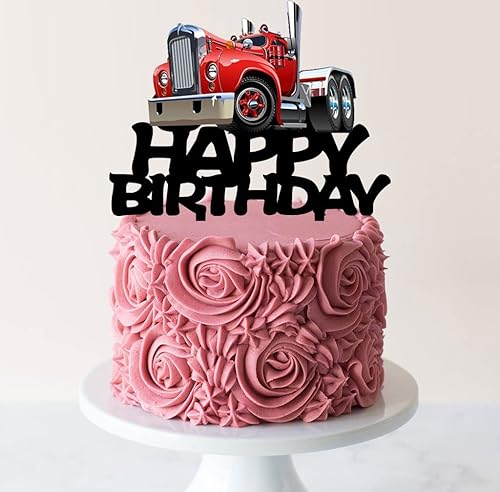 Miniatura 5 de Decoración de pastel de camión pesado, suministros de cumpleaños con temática de transporte de acrílico negro, decoración de pastel de feliz