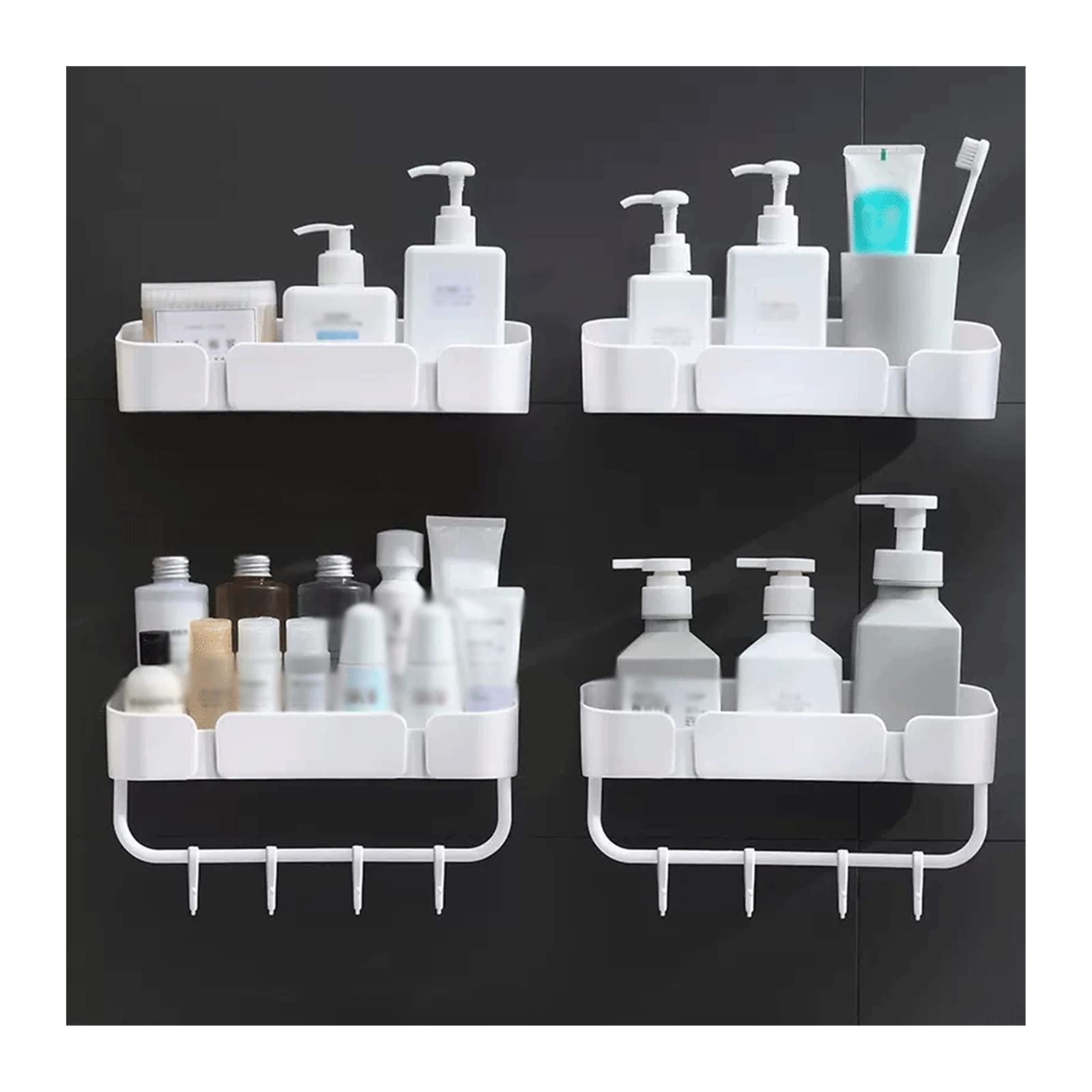 Estante de Ducha de baño 2 estantes de Almacenamiento artículos tocador plástico montados en la Pared Doble Inodoro Simples sin perforación(Blanco)