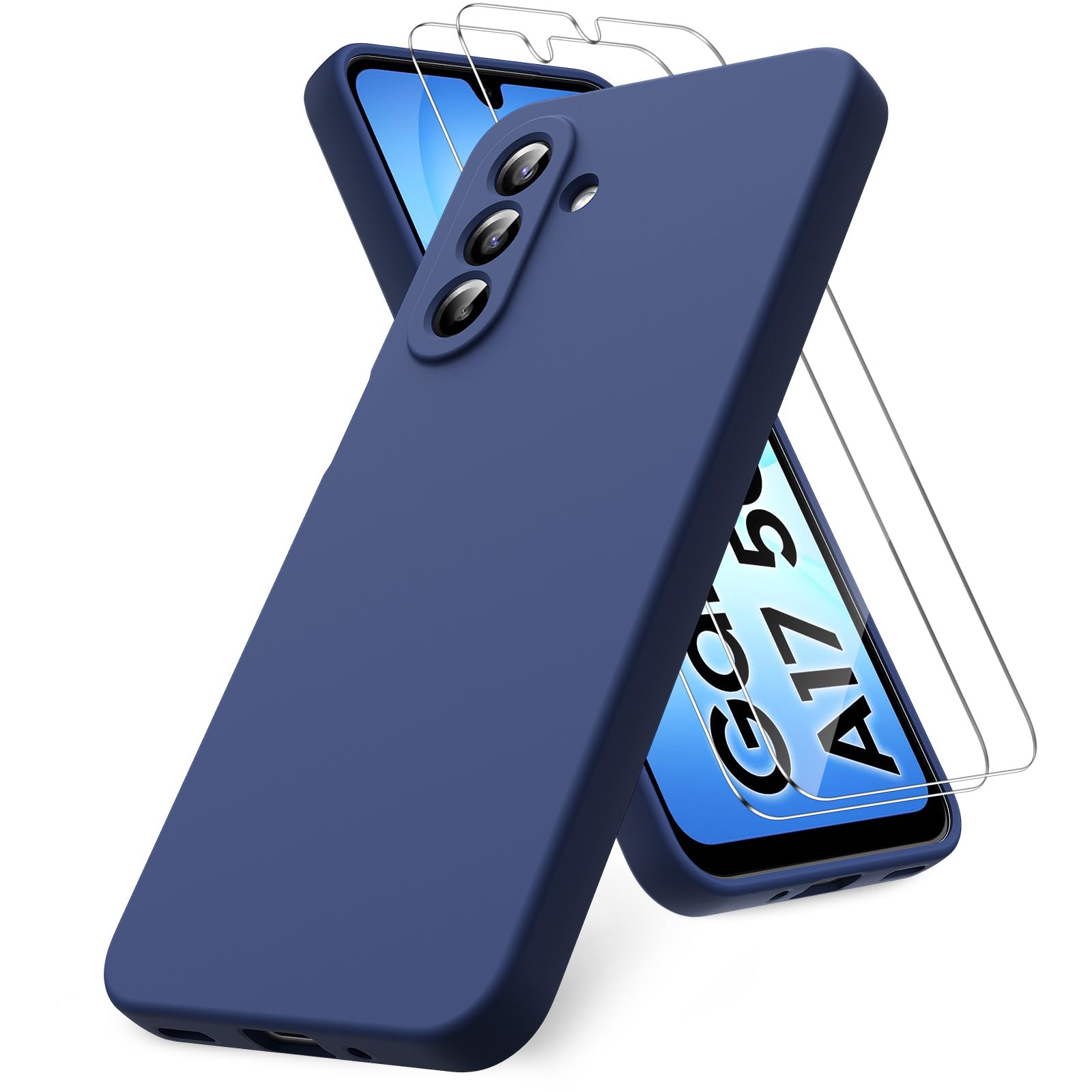 Vansdon Cover Compatibile con Samsung Galaxy A17 4G/5G, 2 Pellicola Protettiva in Vetro Temperato, Gomma Gel di Silicone Liquida Antiurto Custodia - Blu notte