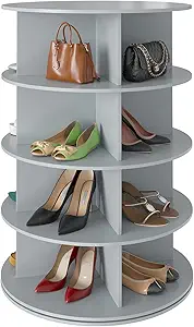 SpaceAid 4 Tier Rotating Shoe Rack Tower, Spinning Shoe Display Lazy Susan, Revolving 360 Shoe Rack Storage Round Carousel, Vertical Handbag Rotate Shoes Closet Organization (4-Tier Gray)