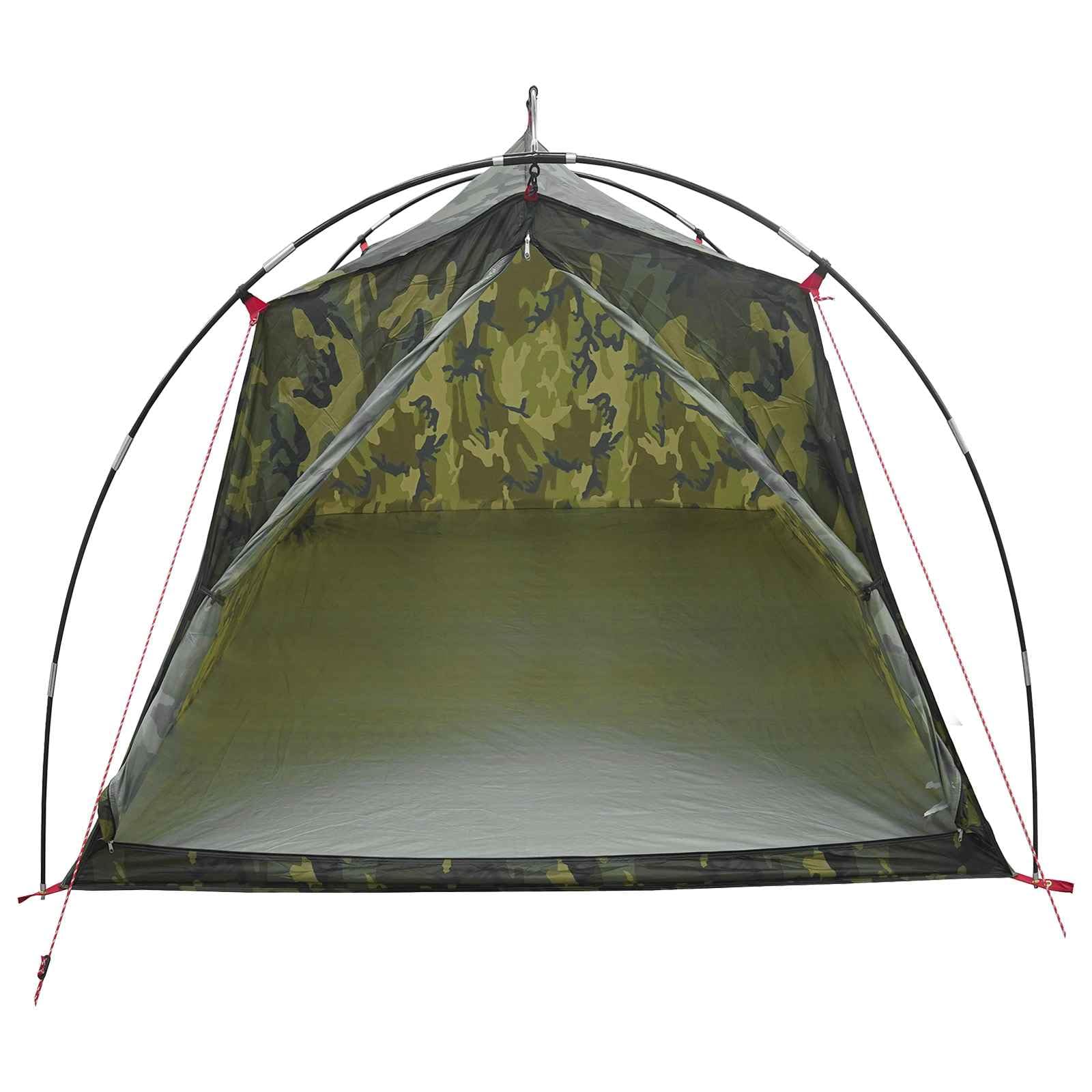 Tienda de campaña tipo túnel de camuflaje para 2 personas, de poliéster 185T con revestimiento de poliuretano, ligera e impermeable, con marco de fibra de vidrio, resistente al viento, con