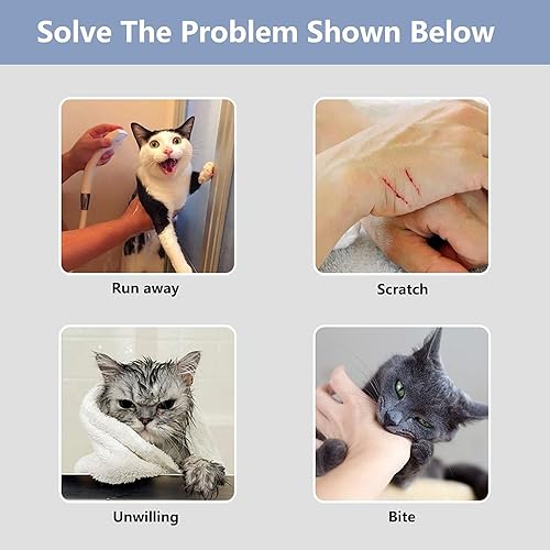 Miniatura 6 de KlerRoem Bolsa de baño para gatos, ajustable, antimordeduras y antiarañazos, bolsa de aseo para perros y mascotas, incluye cortaúñas para mascotas,