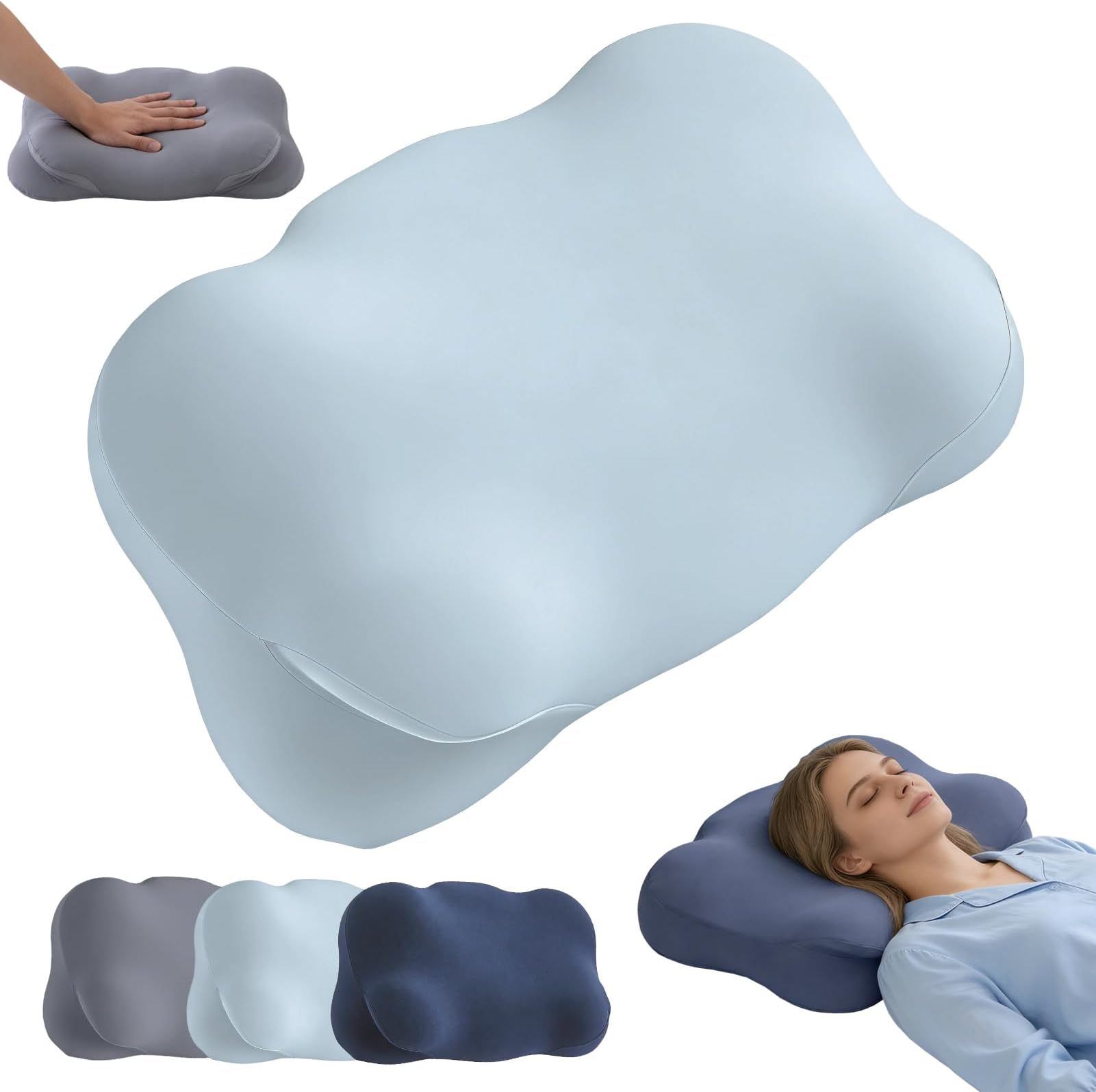 Cloud Pillow - Ergonomic Memory Foam Pillow with Cervical Support for Side Sleeper & Neck Pain Relief, Adjustable Contour Cooling Pillow for Adults, Back and Stomach Sleepers Alignment Support