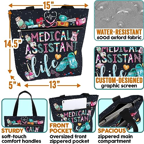 Image of 84hoods Large Waterproof Tote Bag with Pockets and Zipper for Work. Gift for Nurse. Shoulder Bag for Women.