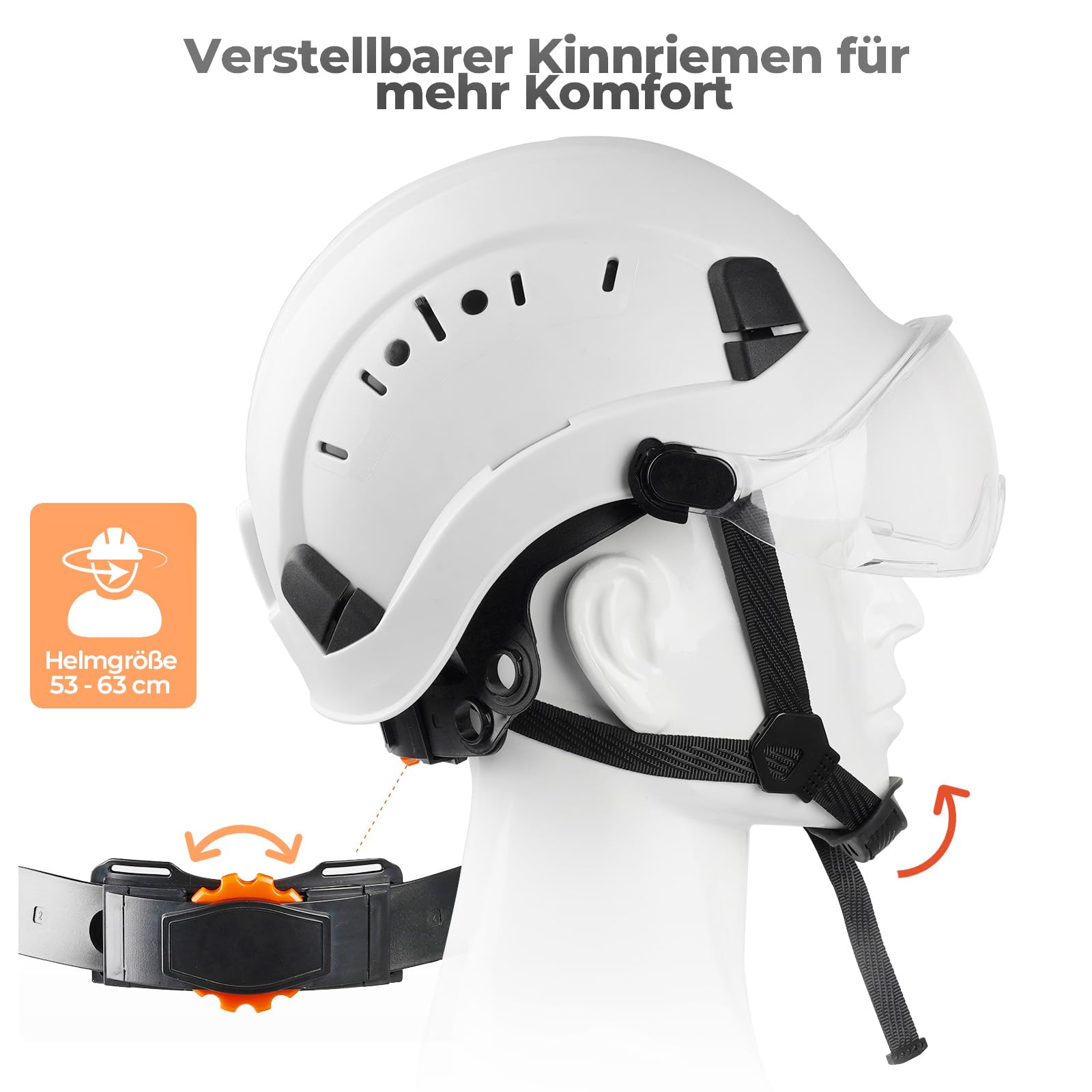 Sicherheitshelm mit Visier, EN397 Schutzhelme mit Schweißband, 53 bis 63cm Verstellbarer Kopfumfang, strapazierfähiges ABS-Material für Männer Frauen