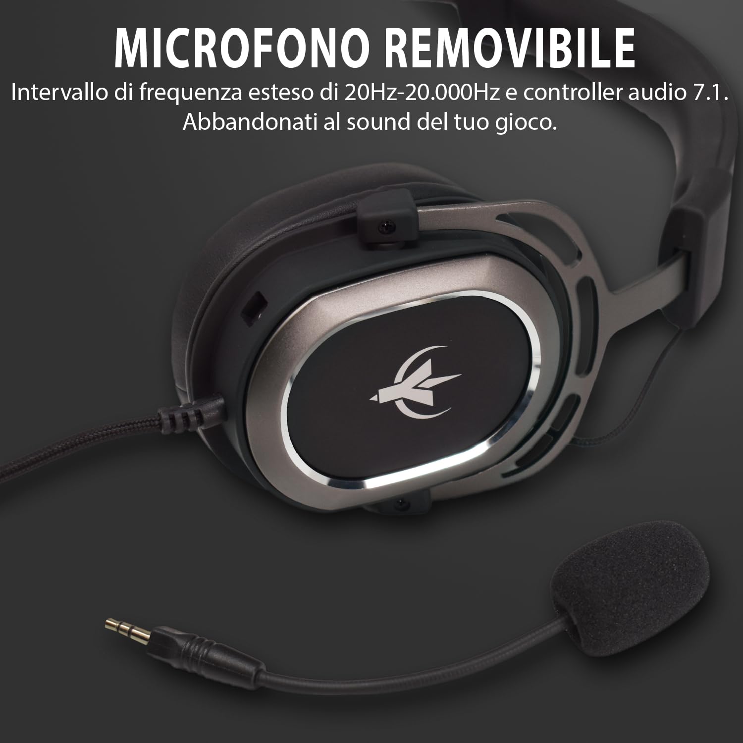 SPYCO - Cuffie Gaming Impulse HE-122, Audio 7.1 Surround, Driver 50 mm, Microfono Omnidirezionale, Compatibili con PC, Mac, Xbox One, PS4, Switch, Nero e Argento