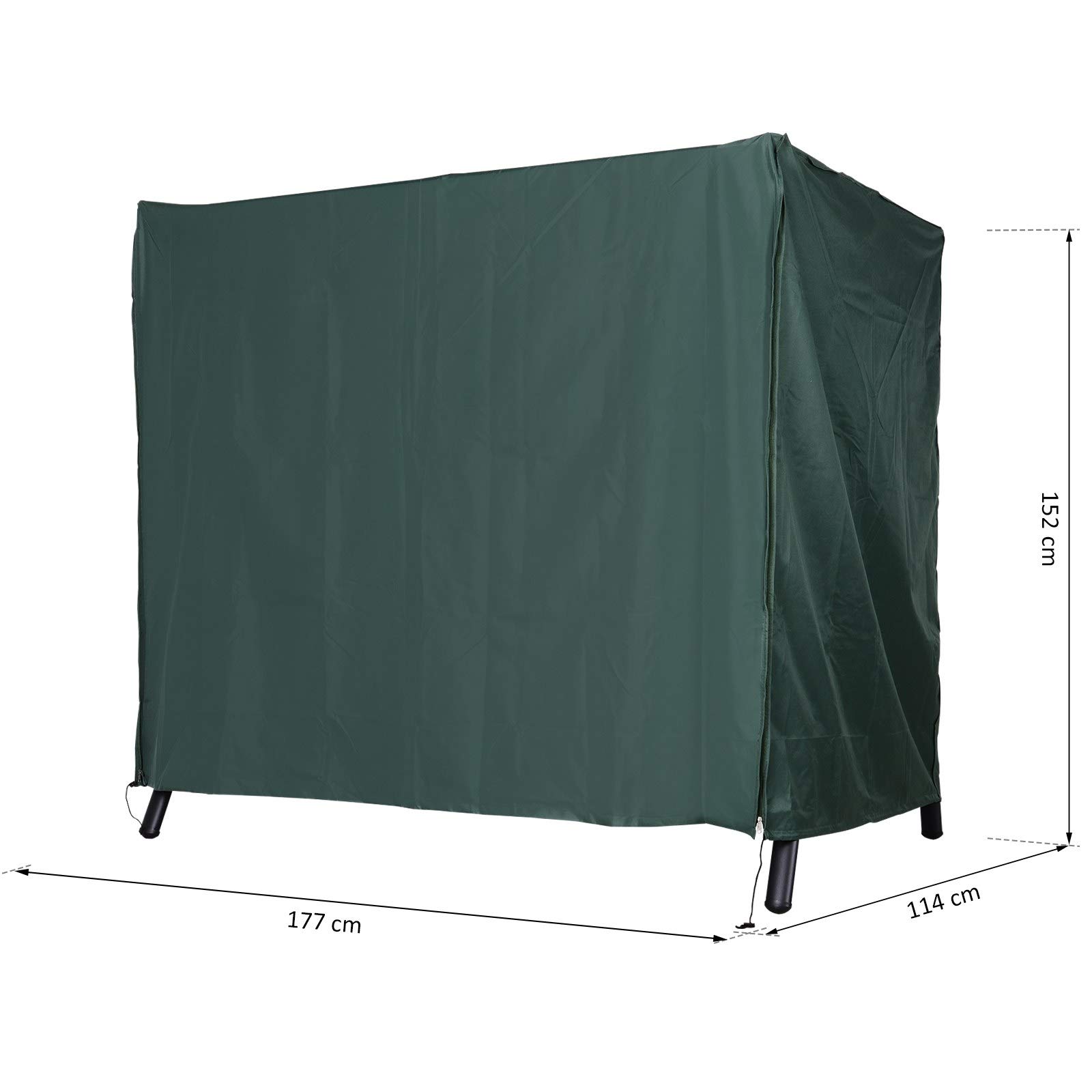Outsunny Funda Balancín Jardín Funda Columpio Jardín Exterior Cubierta de Columpio de Tela Oxford 600D con 2 Cremalleras Impermeable 177x114x152 cm Verde Oscuro