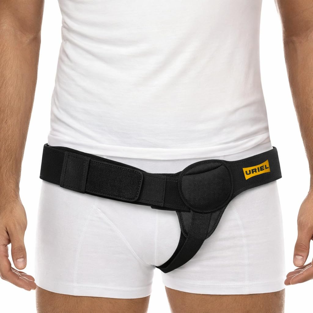 Photo 1 of URIEL Left Side Hernia Belts for Men - Inguinal Hernia Belt for Men, Pre and Post Surgery Truss, Size Medium, Black (35.3-39.5 Inches)