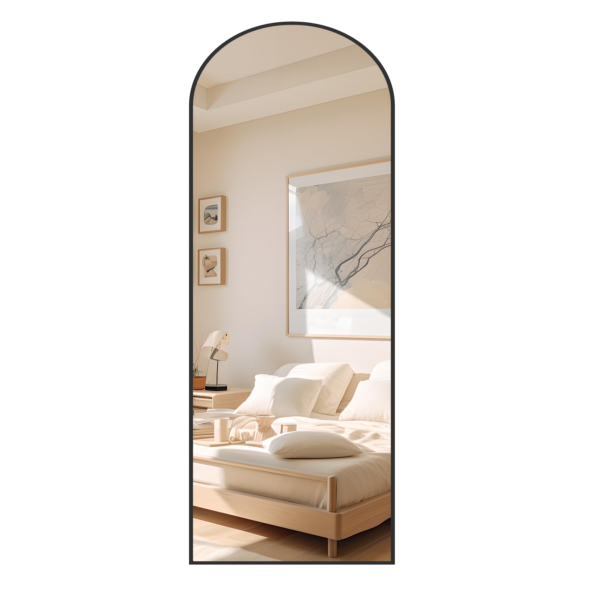 Hzuaneri Specchio a Figura Intera, 160 x 50 cm, Specchio da Terra ad Arco con Supporto, Vetro Temperato, Cornice in Lega di Alluminio, Può essere appeso al muro, Camera da Letto Soggiorno, Nero