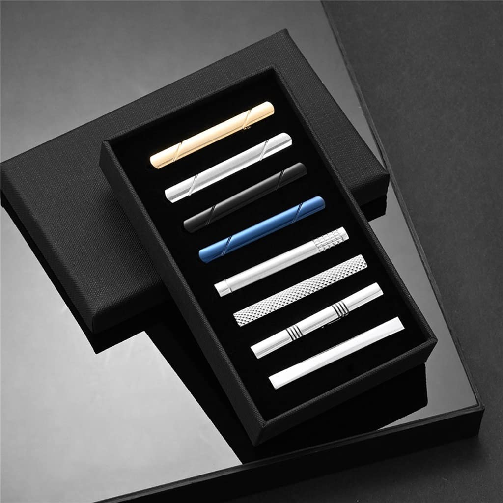 Juego de 8 Pinzas para Corbata con Caja de Regalo, Regalo para Invitados de Boda, Gemelos de Camisa de Metal para Hombre, joyería para Marido y Negocios.