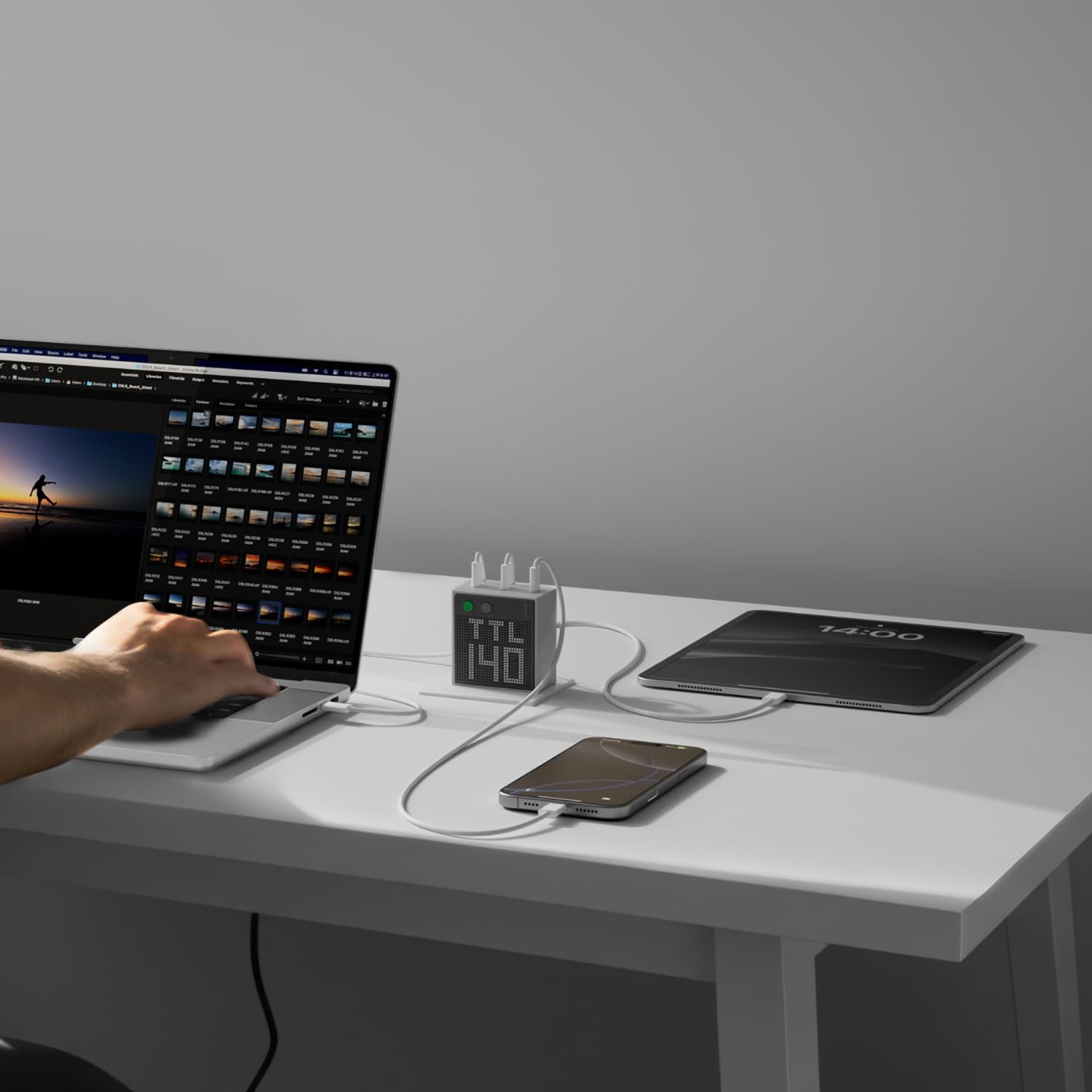 sharge Pixel 140 Laptop Ladegerät, 140W Max USB-C Ladegerät mit Smart Pixel Display, Mehrfach-Stromversorgung PD 3.1 Power Adapter für MacBook Air, Galaxy S25 S24, iPhone 17 16 15 Pro Max, iPad