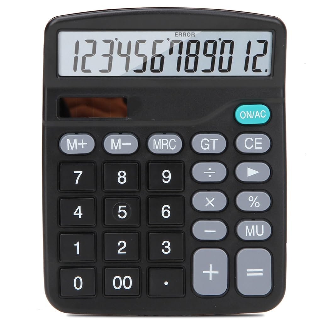 JFDBGU Calcolatrice Studente Esame Schermo Medio Grande Ufficio Finanza Cassiere Computer Nero A 12 Bit con Doppia Alimentazione