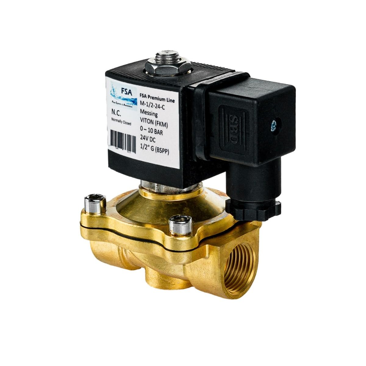 FSA Viton - Electroválvula (latón, 1/2", 12 V, CC, 0-10 bar, cierre sin corriente)