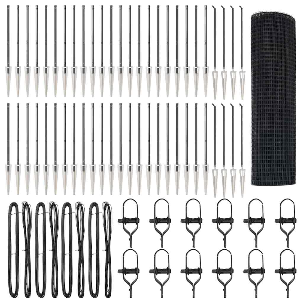 Steel Fence Post Grey 100 x 0.4 m 16 x 16 mm Mesh for Garden Fencing Outdoor Boundary Support Kit with Weather Resistant PVC Coated Posts Durable Modular Installation