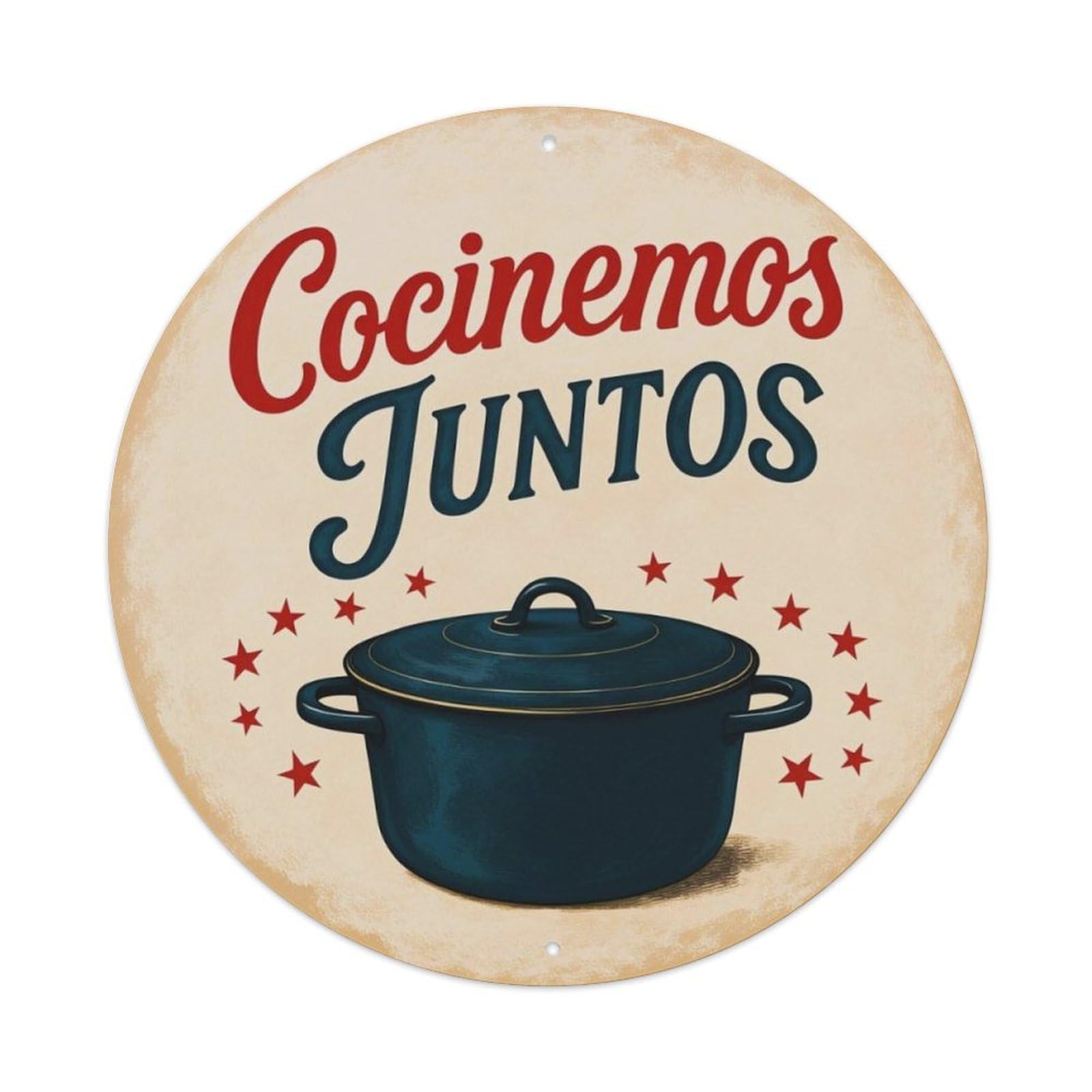 Vintage Kitchen Spanish Warm Quote Round Decor Sign Vintage Aluminium Metal Sign, Retro Wall Decor for Home, Bar, Garage & Farmhouse 20x20cm