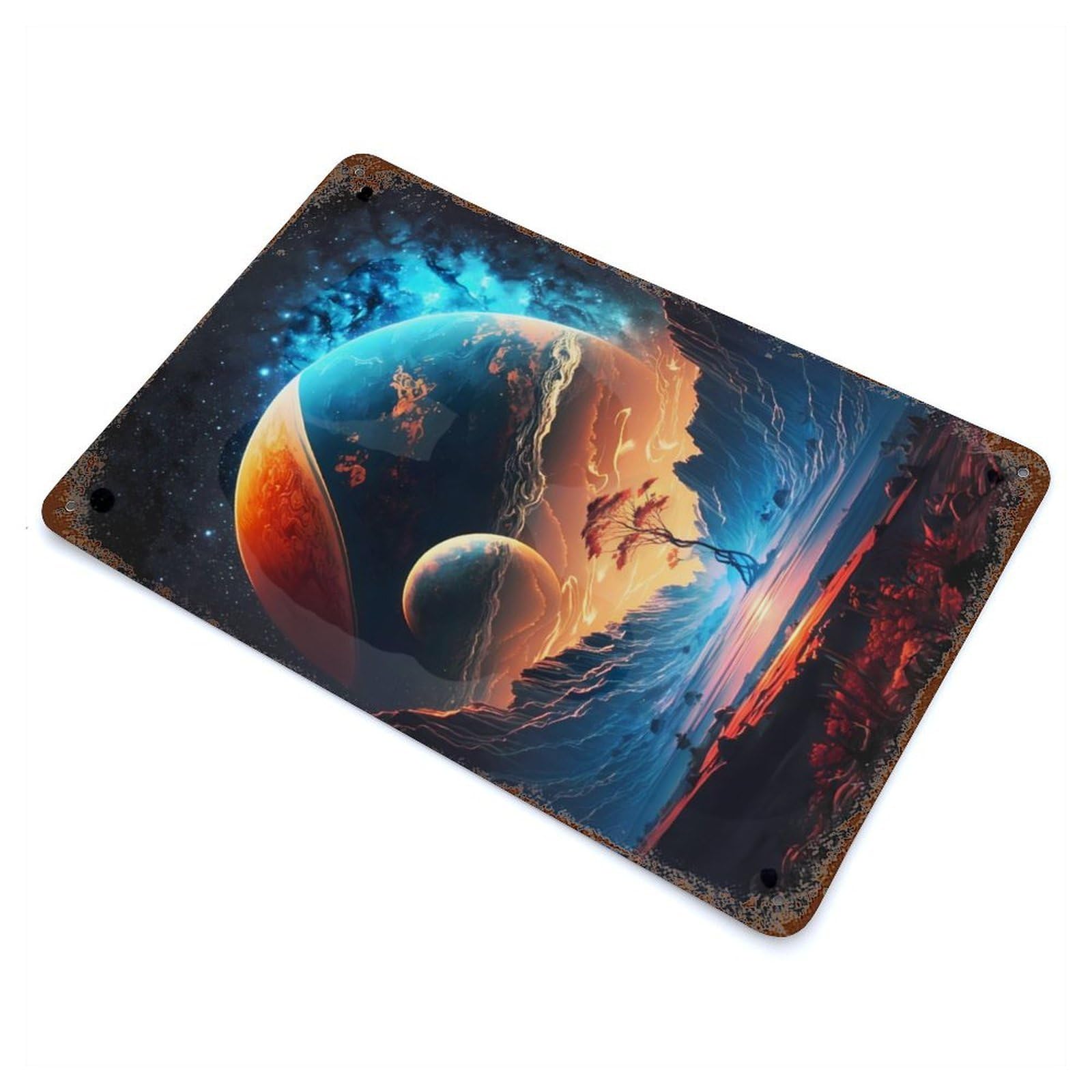 New Earth Universe Cosmos Rusty Metal Tin Sign 11.8"x7.9", for Shed, Workshop And Garage Wall Decor, Shabby Chic Decor