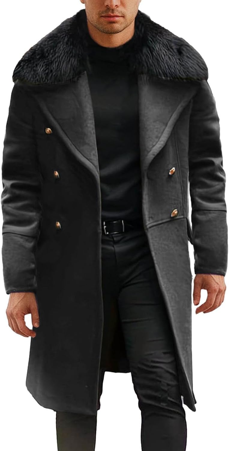 Men's Winter Trench Overcoat Faux Fur Collar Top Botswana Ubuy