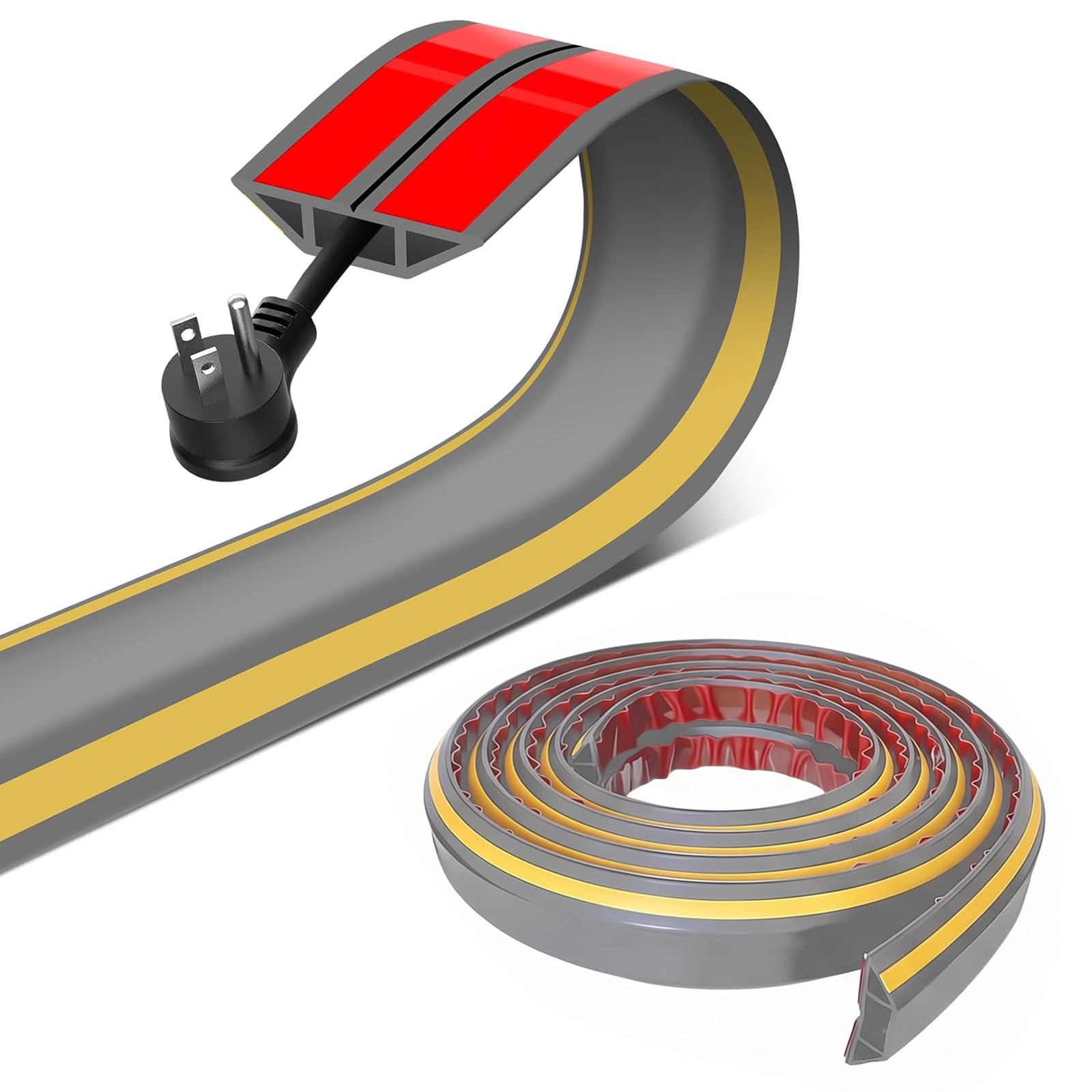 3M Floor Cable Cover Protector, Rubber Cable Protect Cord Cover with Adhesive Cord Channels with Yellow Stripes Self-Adhesive Wire Protector for Home Office Warehouse