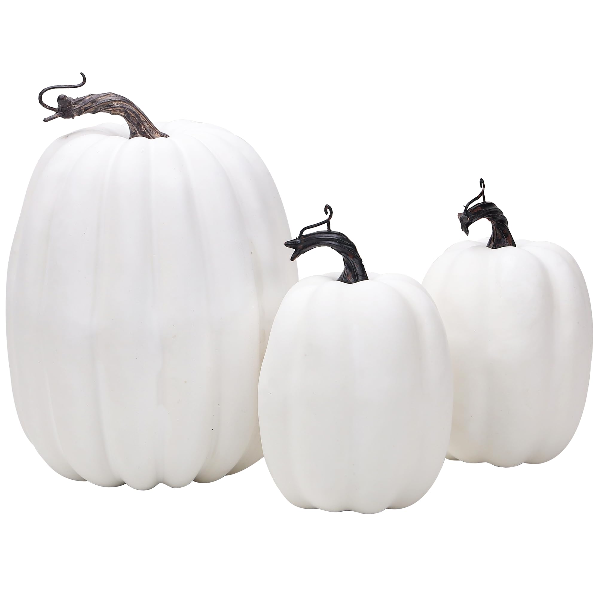 Quancru 3pcs White Fake Pumpkins Artificial Vegetables Halloween Decor DIY Fall Thanksgiving Harvest Home Table Centerpiece Festival